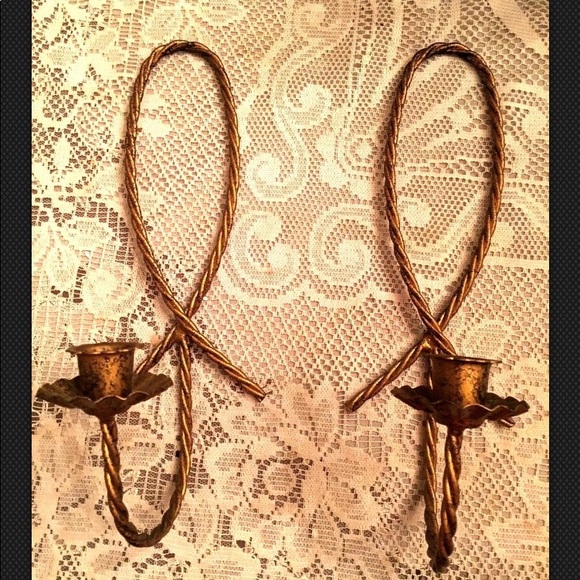 Vtg Rustic Metal Wall Loop Hanging Candle Holders - Picture 1 of 6